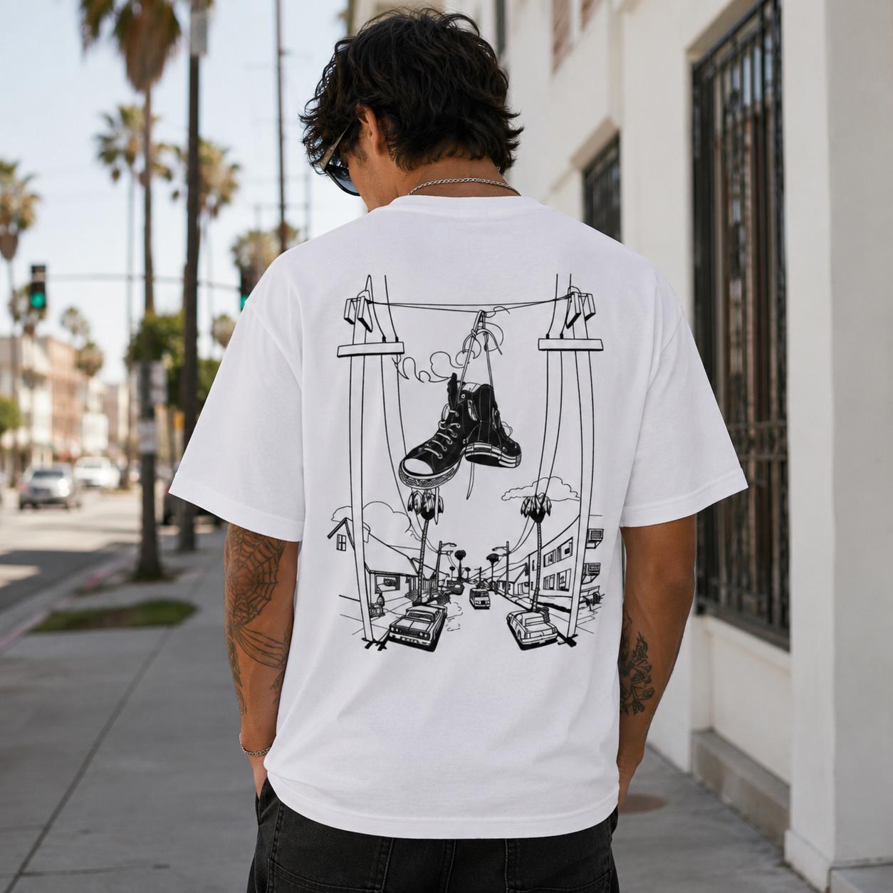 Street Fashion Online - Kaos Sneakers on Power Lines, Gambar