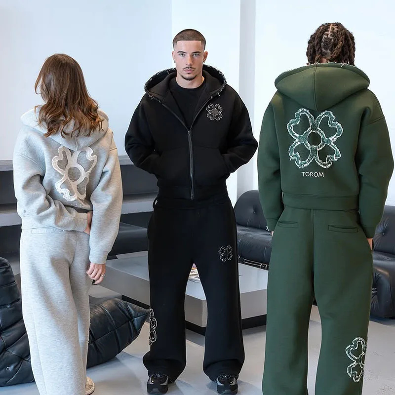 Street Fashion Male - Setelan Hoodie Zip Up Oversize Aksen
