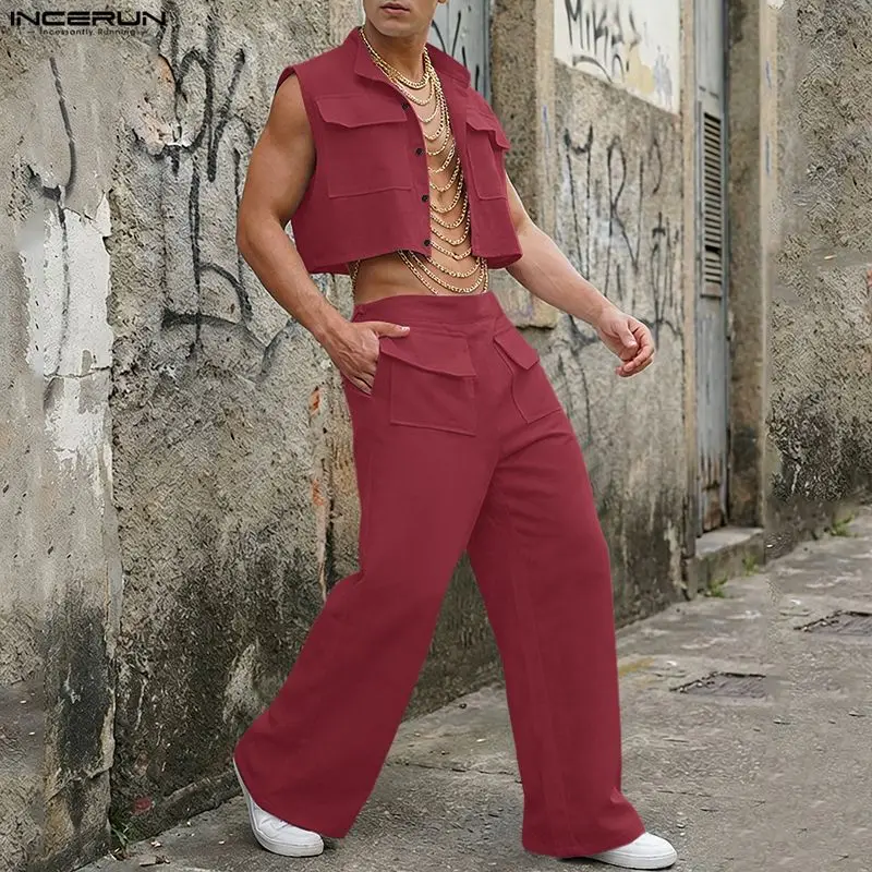 Street Fashion Male - INCERUN Set Pria Atasan Crop Tanpa