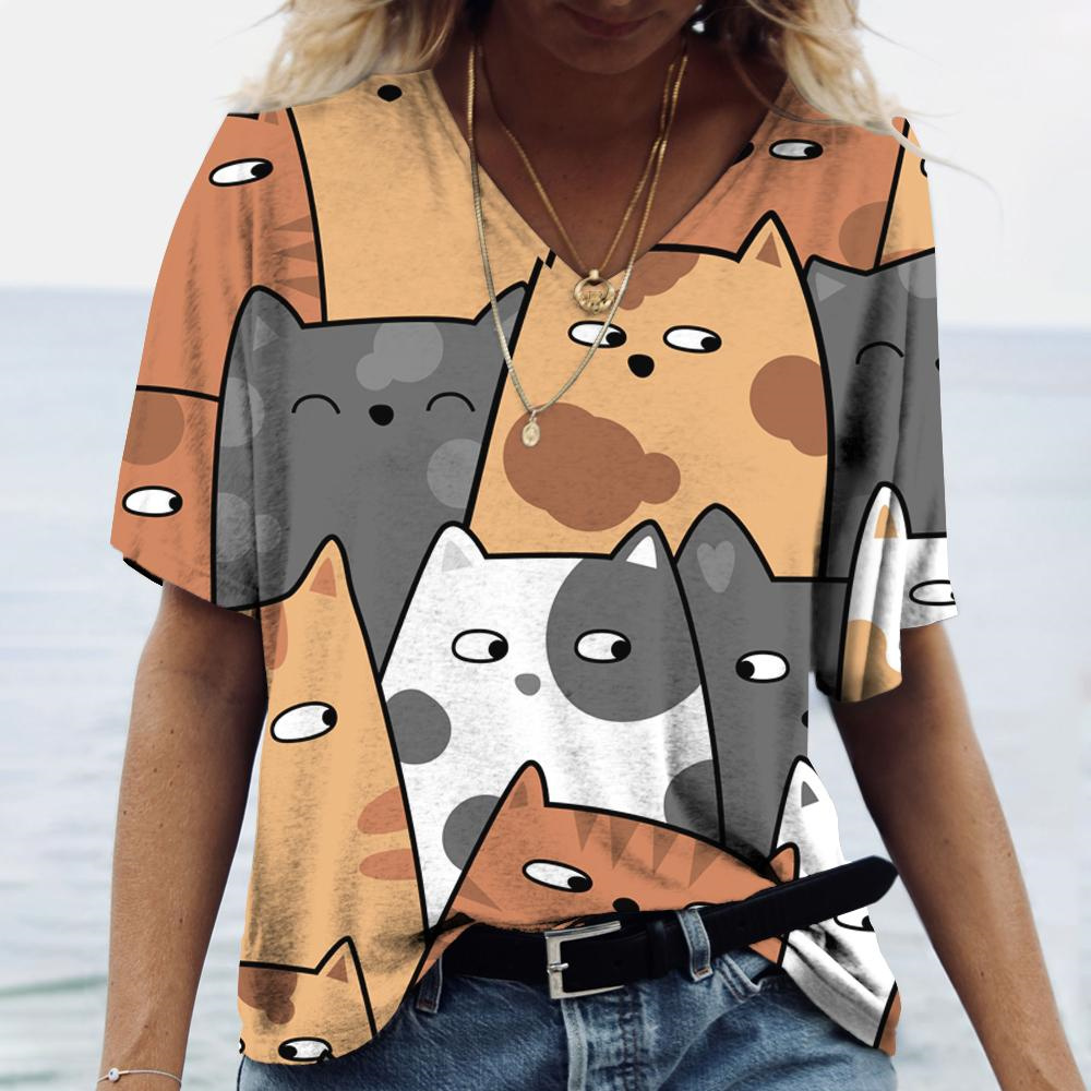 Fashion Street Cat - Kaos Wanita V-neck Fashion, Gambar Kucing