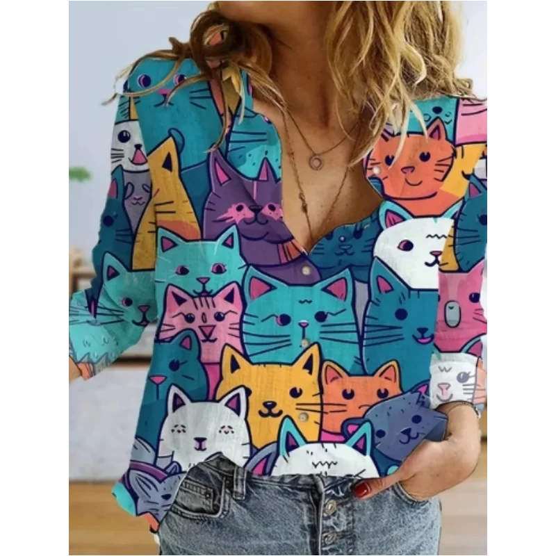 Fashion Street Cat - Pakaian wanita musim gugur, blus atasan
