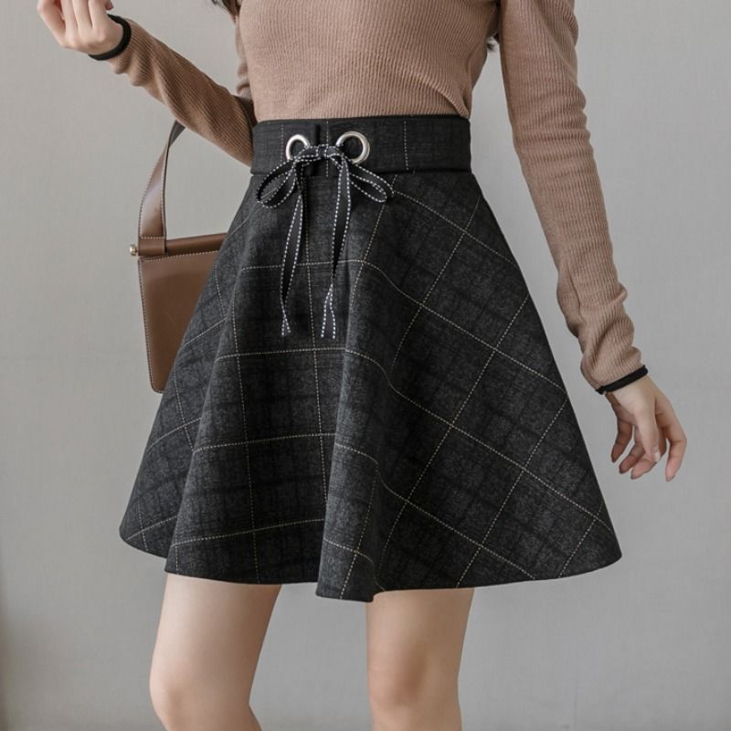 Street Fashion Now - Rok pendek Vintage kotak-kotak wanita, Rok