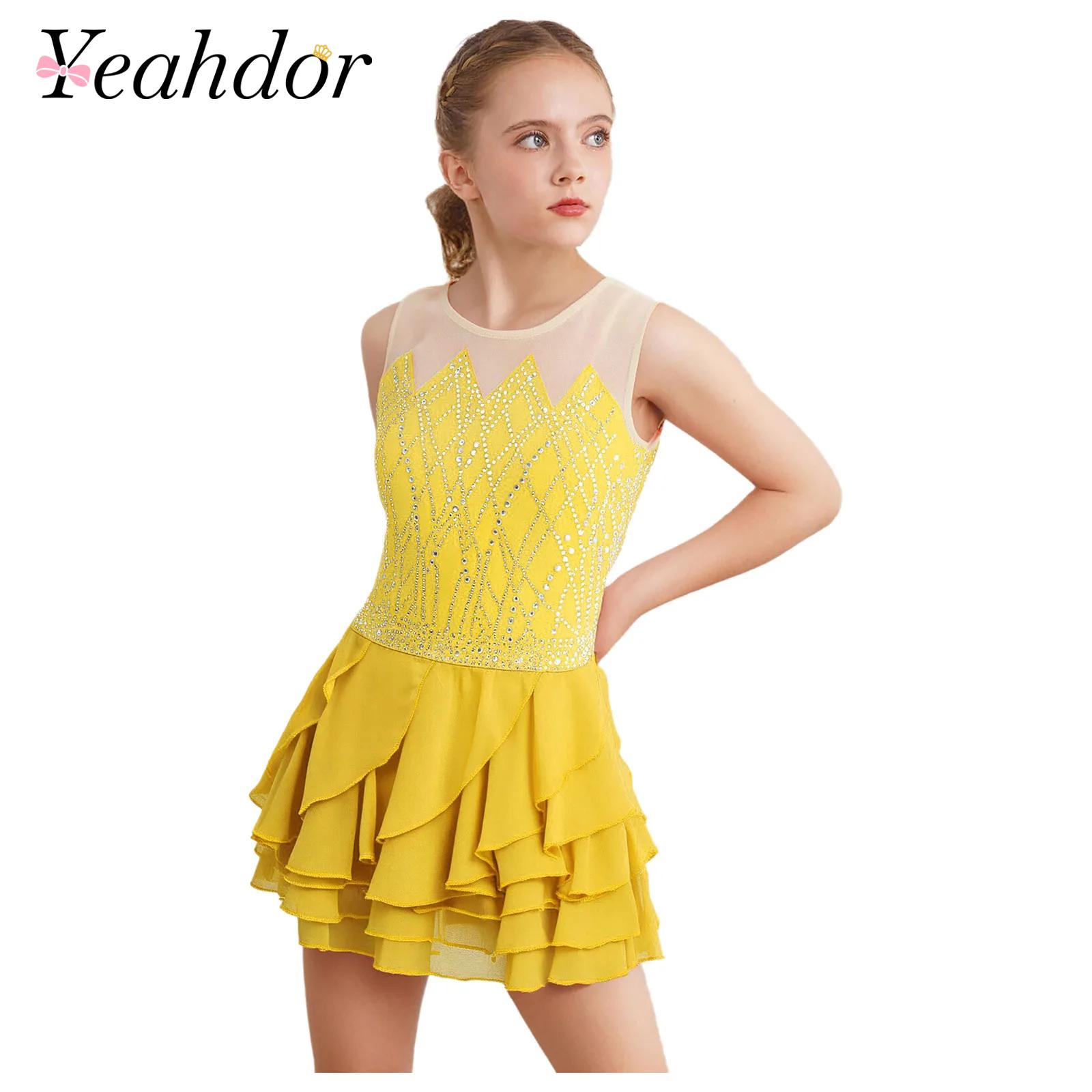 Street Fashion Kids - Gadis Mesh Figure Skating Gaun Tari