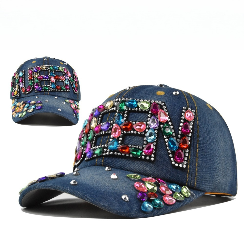 Queen Street Fashion - Topi Bisbol Denim Berlian Imitasi Ratu