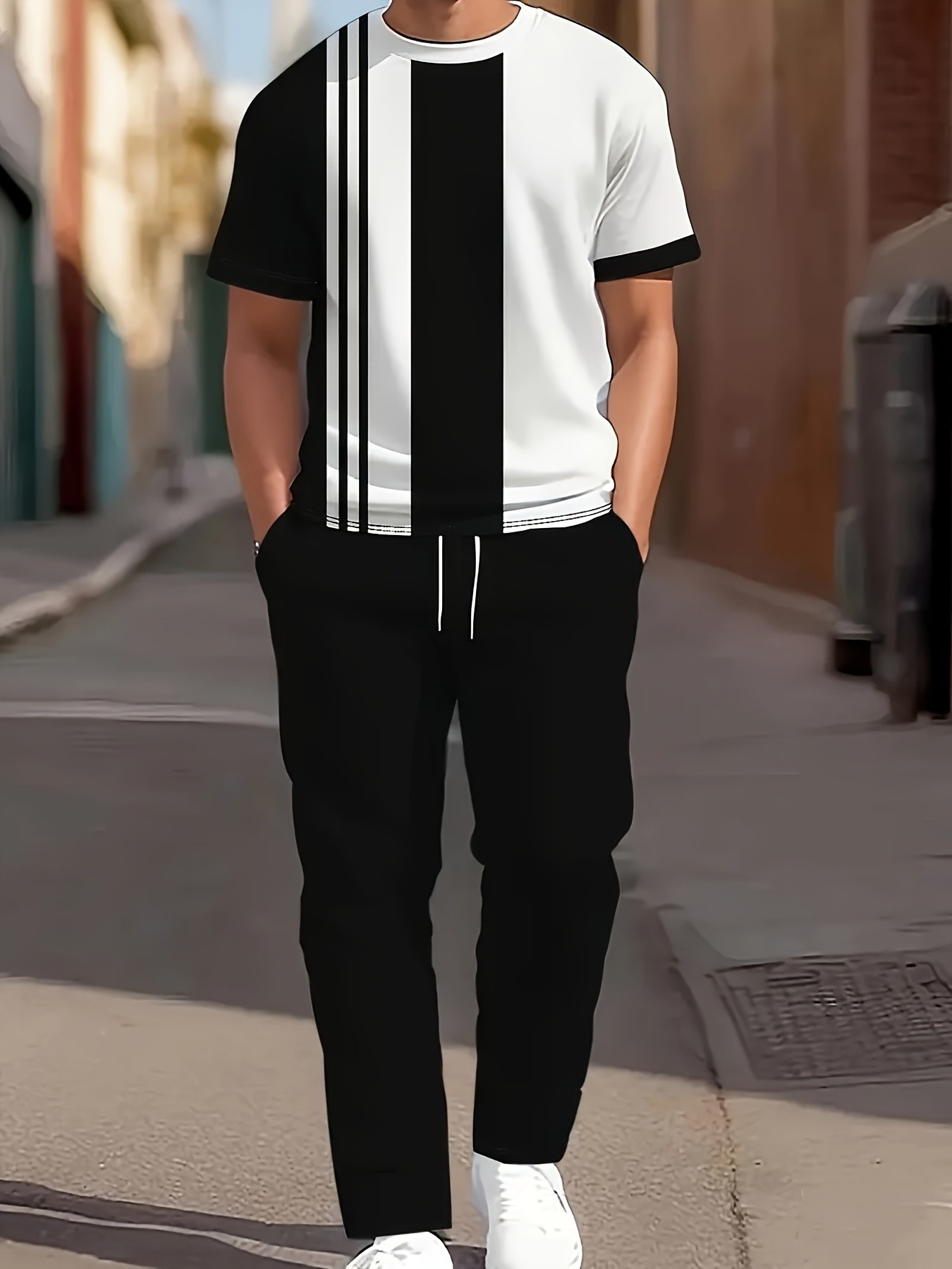 Street Fashion Male - Setelan Celana Panjang Lengan Pendek Pria