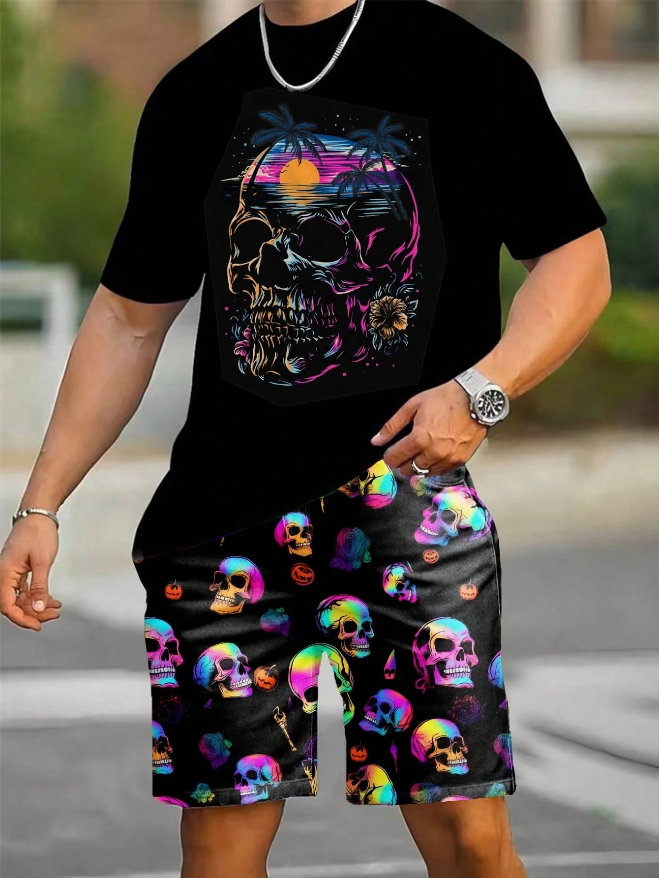 Street Fashion Male - Setelan Kaos Pendek dan Celana Pendek