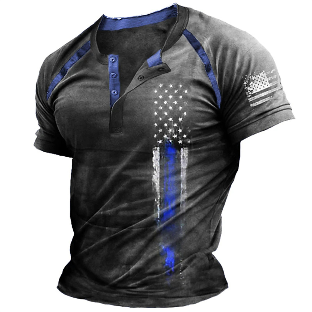 Kaos Henry Pria Motif Bendera  - Street Fashion Male ulasan dan harga