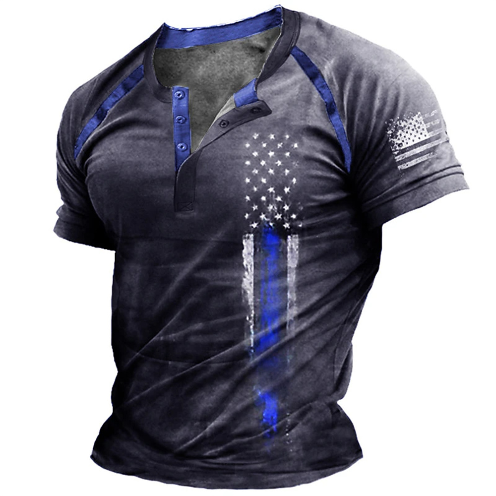 Kaos Henry Pria Motif Bendera  - Street Fashion Male ulasan dan harga