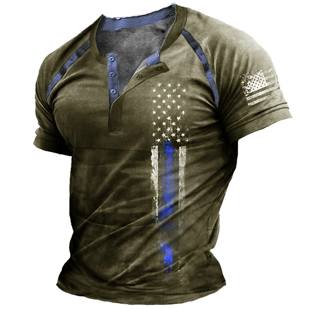 Kaos Henry Pria Motif Bendera  - Street Fashion Male ulasan dan harga
