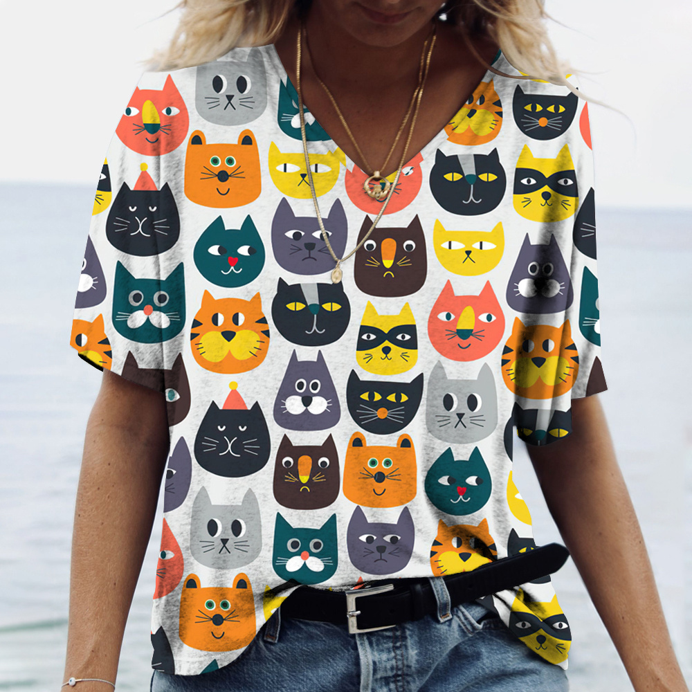 Kaos Wanita V-neck Fashion, Ga - Fashion Street Cat ulasan dan harga
