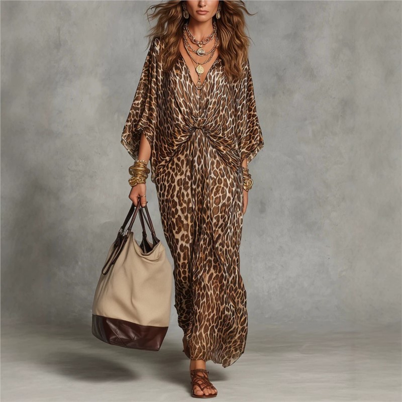 Gaun Maxi Wanita Motif Leopard - Italy Fashion Street ulasan dan harga