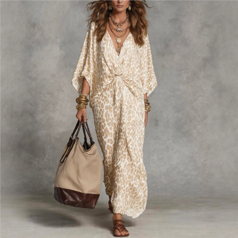 Gaun Maxi Wanita Motif Leopard - Italy Fashion Street ulasan dan harga