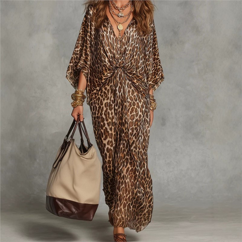 Gaun Maxi Wanita Motif Leopard - Italy Fashion Street ulasan dan harga