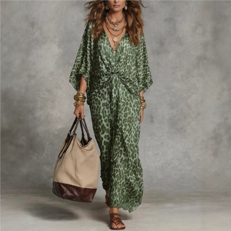 Gaun Maxi Wanita Motif Leopard - Italy Fashion Street ulasan dan harga