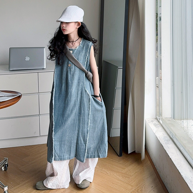 Gaun Denim Musim Panas Mewah A - Street Fashion Kids ulasan dan harga